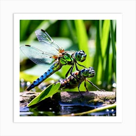 Nature Dragonfly Mating Couple Insect Sitting Duck Pond Lively Dvd Fauna Wild Animal Gras (10) Art Print