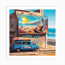 Coffee Bar Billboard Beckoning By The Beach Art Print