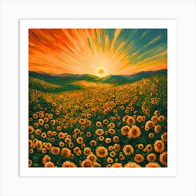 Sunflowers At Sunset Art Print