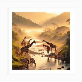 Giraffes In The Savannah Art Print