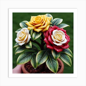 Three Roses In A Pot Art Print