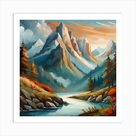 Firefly An Illustration Of A Beautiful Majestic Cinematic Tranquil Mountain Landscape 80843 Art Print