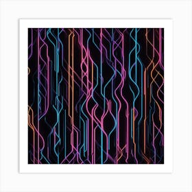 Neon Lines On Black Background 1 Art Print