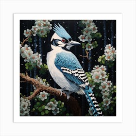 Ohara Koson Inspired Bird Painting Blue Jay 1 Square Art Print