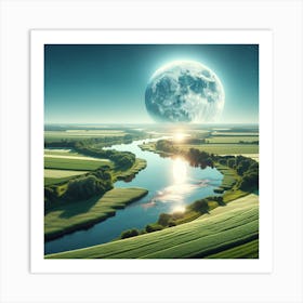 Full Moon Over A River Art Print