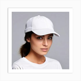 Woman Wearing A White Baseball Cap Art Print