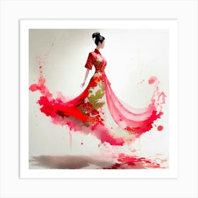 Chinese Woman In Red Dress Art Print