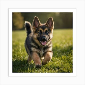 German Shepherd Puppy Running Art Print