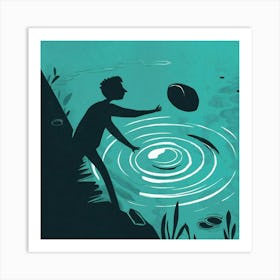 Man Throwing A Ball Into A Pond Art Print