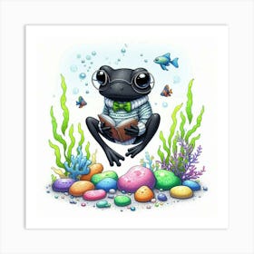 Frog Reading A Book Art Print