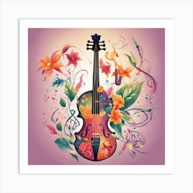 Violin With Flowers And Notes Art Print