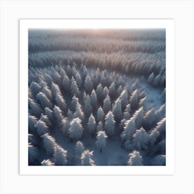 Winter Forest With Visible Horizon And Stars From Above Drone View Unreal Engine Greg Rutkowski Art Print