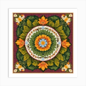 Flower Mandala, A Mandala Made From Leaves Flowers And Animals Radiating From A Central Point Art Print