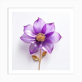 Purple Sheer Flower Trimmed In Gold Glitter With A Stem On A Plain White Background 3d 703153781 Art Print