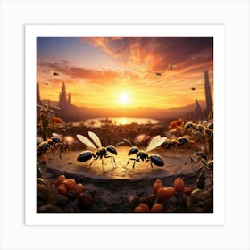 Ants Coordinate In A Bustling Colony Scene Minute Details Accentuating Their Cooperation Under The (4) Art Print