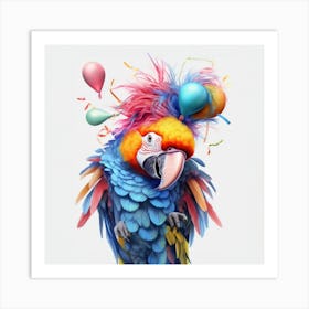 Parrot With Balloons Art Print