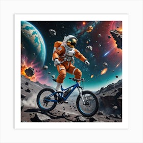 Astronaut Riding A Bike In Space Art Print