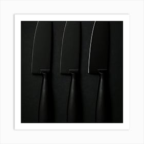 Three Knives On A Black Surface Art Print