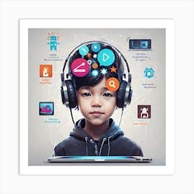 Child With Headphones 2 Art Print