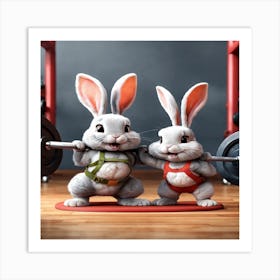 Rabbits Lifting Weights Art Print