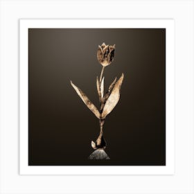 Gold Botanical Tulip on Chocolate Brown n.4102 Art Print