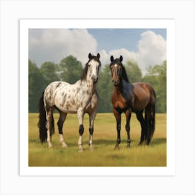 Two Horses Standing In A Field Art Print