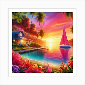 Sunset At The Beach 1 Art Print