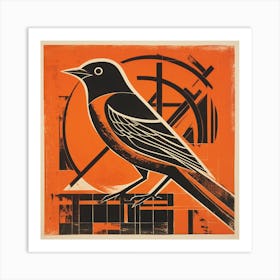 Retro Bird Lithograph Sparrow 5 Art Print