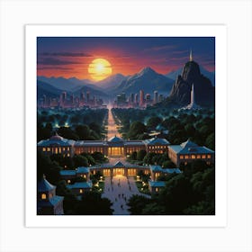 City At Sunset Art Print