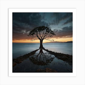 Lone Tree At Sunset Art Print