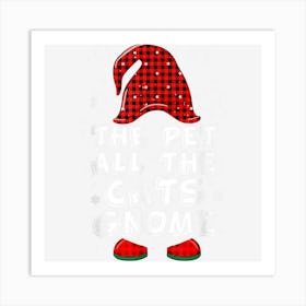 Pet All The Cats Gnome Buffalo Plaid Matching Christmas Art Print