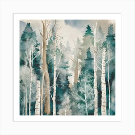 Tranquil Woods Abstract Birch Forest In Watercolor (4) Art Print