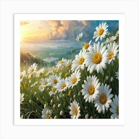 Daisies At Sunset Art Print