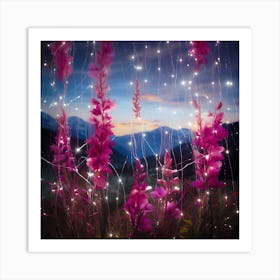 Pink Flowers At Dusk Art Print