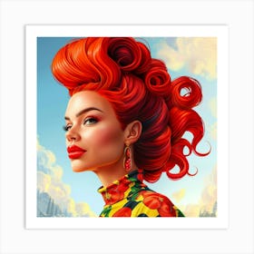 Woman With Bright Red Hair Art Print