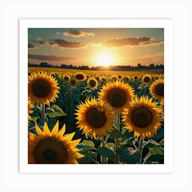 Sunflower Field At Sunset Art Print