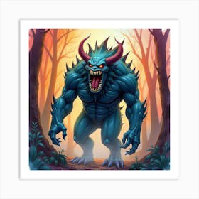 Monster In A Colorful Watercolor Environment, Dark And Menacing 1 Art Print