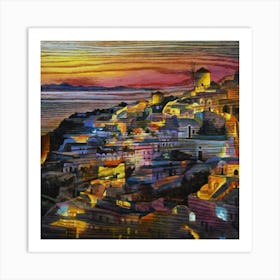 Sunset In Santorini Art Print