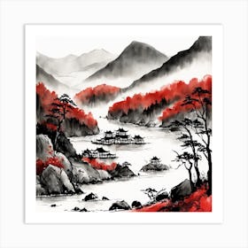 Chinese Landscape Mountains Ink Painting (92) Art Print