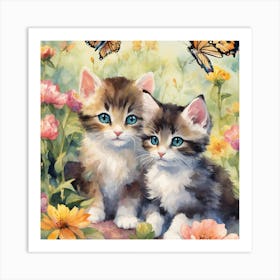 Kittens In The Garden Art Print