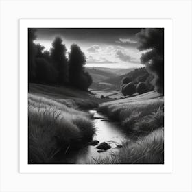 Black And White Landscape Painting 1 Art Print