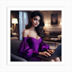 Beautiful Woman Using Laptop 25 Art Print