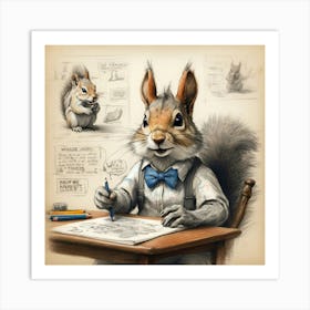 Squirrel At The Desk Art Print