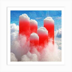 Abstract Painting Featuring Three Dimensional Shrouded Forms Resembling Red And White Clouds With Em Art Print