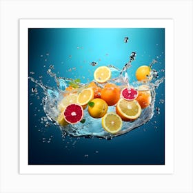 Oranges Splashing In Water 1 Art Print