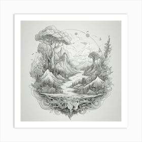 Landscape With Trees And Mountains Art Print