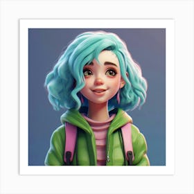 Girl With Blue Hair 2 Art Print