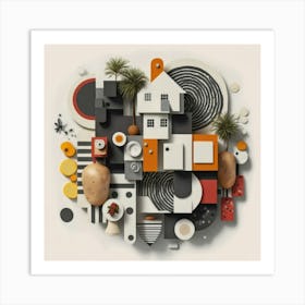 Bauhaus style rectangles and circles in black and white 13 Art Print