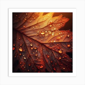 Autumn Leaf With Water Droplets 2 Art Print