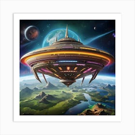 Colorful Alien Spaceship In Outer Space 1 Art Print